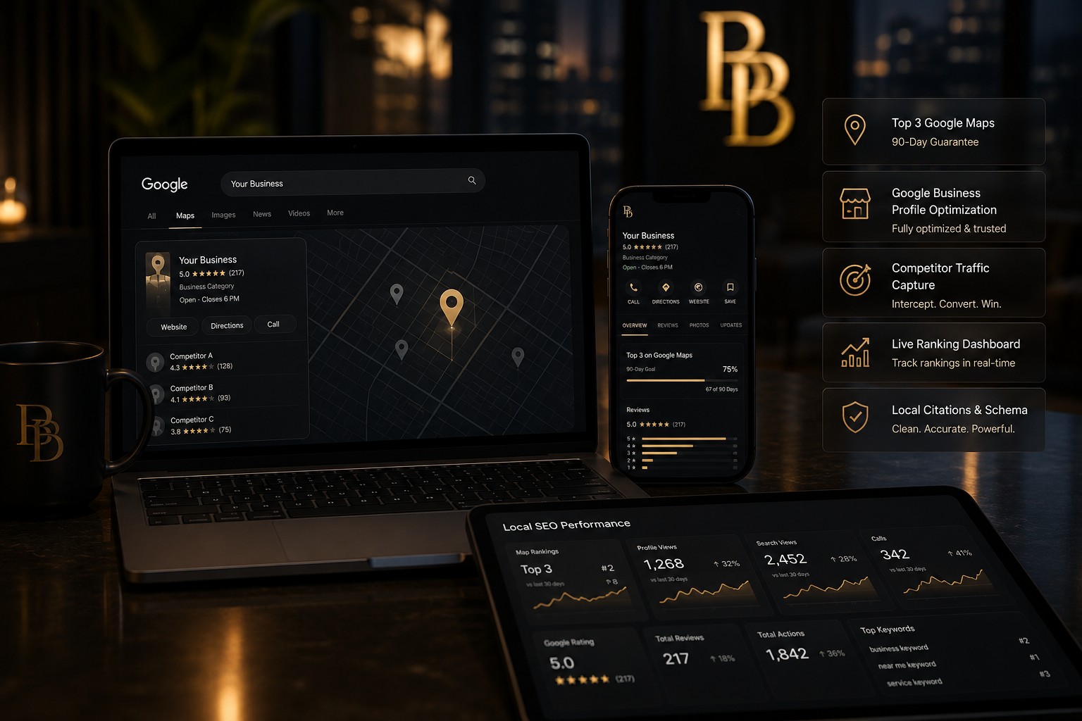Bougies Billion AI Local SEO — Google Maps top-3 ranking, profile optimization, and live performance dashboard